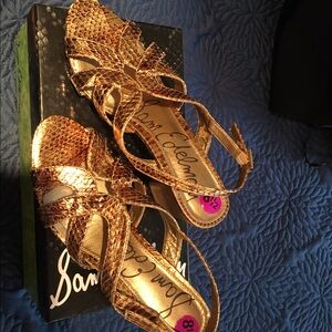 Sam Edelman sandals, gold with wooden heel